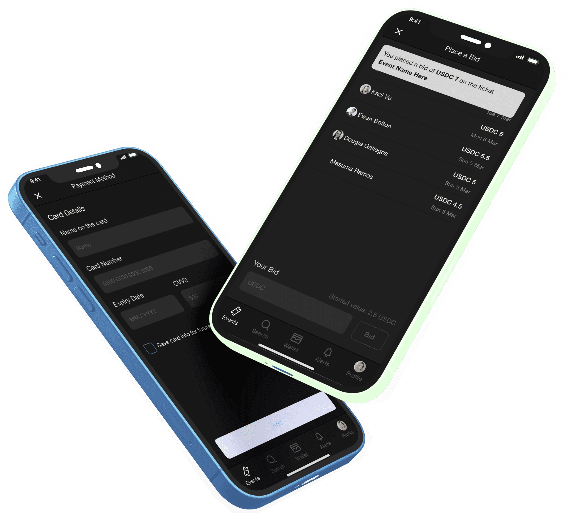 2 iphones displaying the user interface